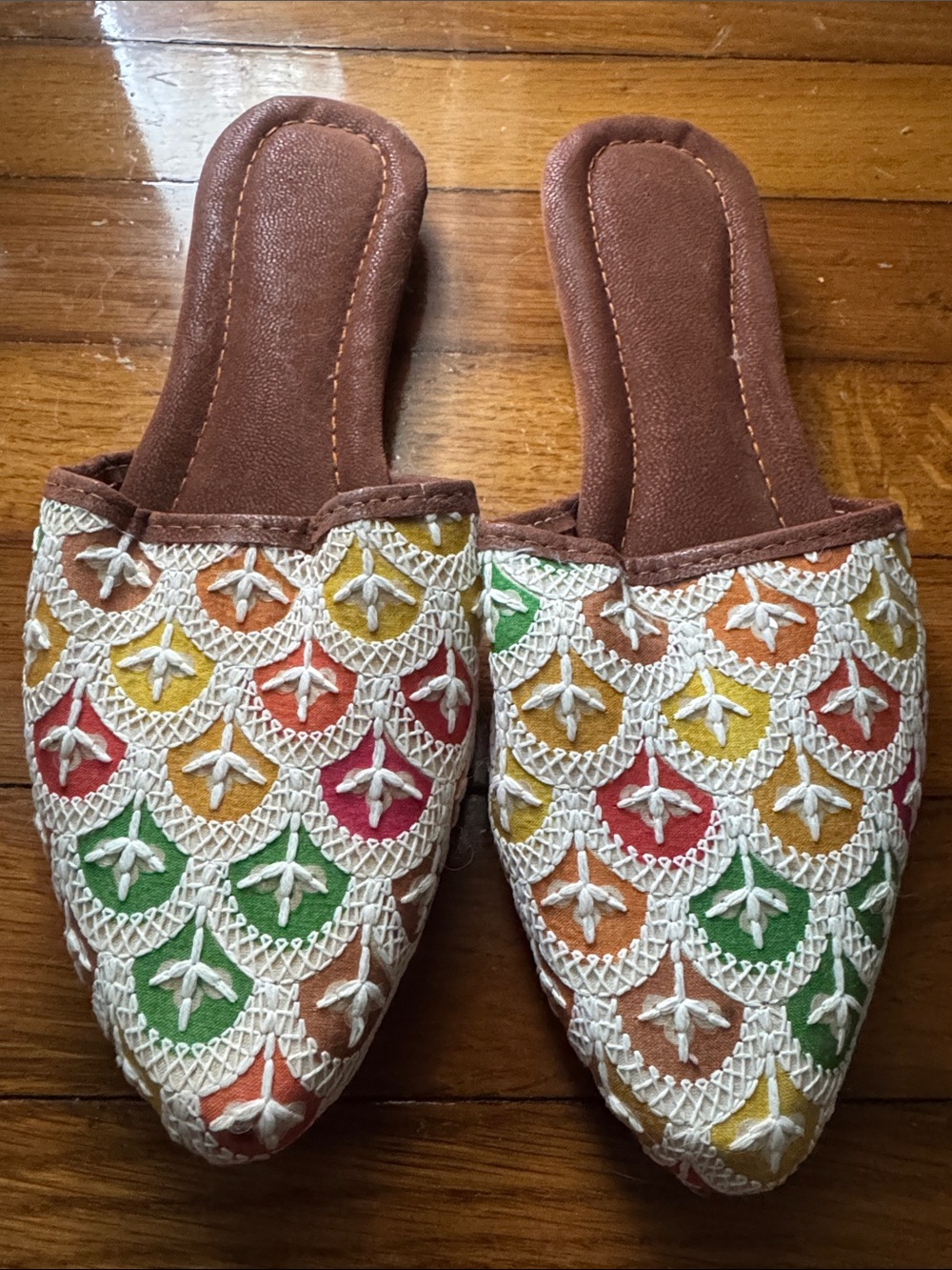Colorful Embroidered Slip-On Flats - Multicolor